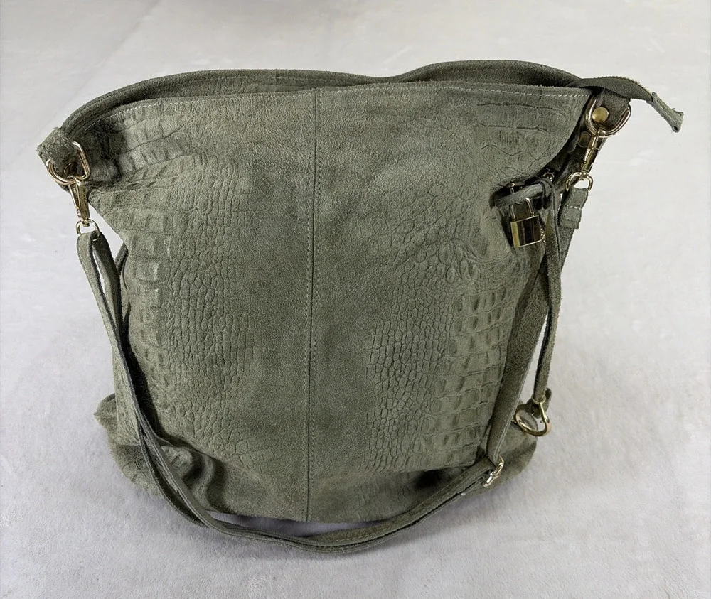 Borse In Pelle Made In Italy Genuine Leather Slouchy Shopper Shoulder Bag Green